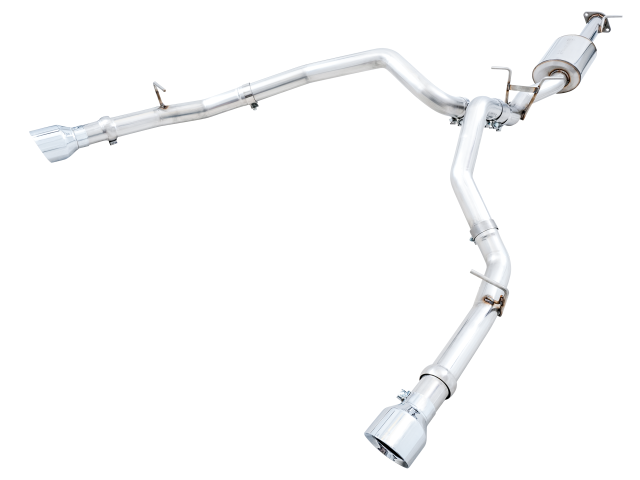 AWE 0FG Dual Rear Exit Catback Exhaust for 5th Gen RAM 1500 5.7L (with bumper cutouts) - Chrome Silver Tips (3015-32005)