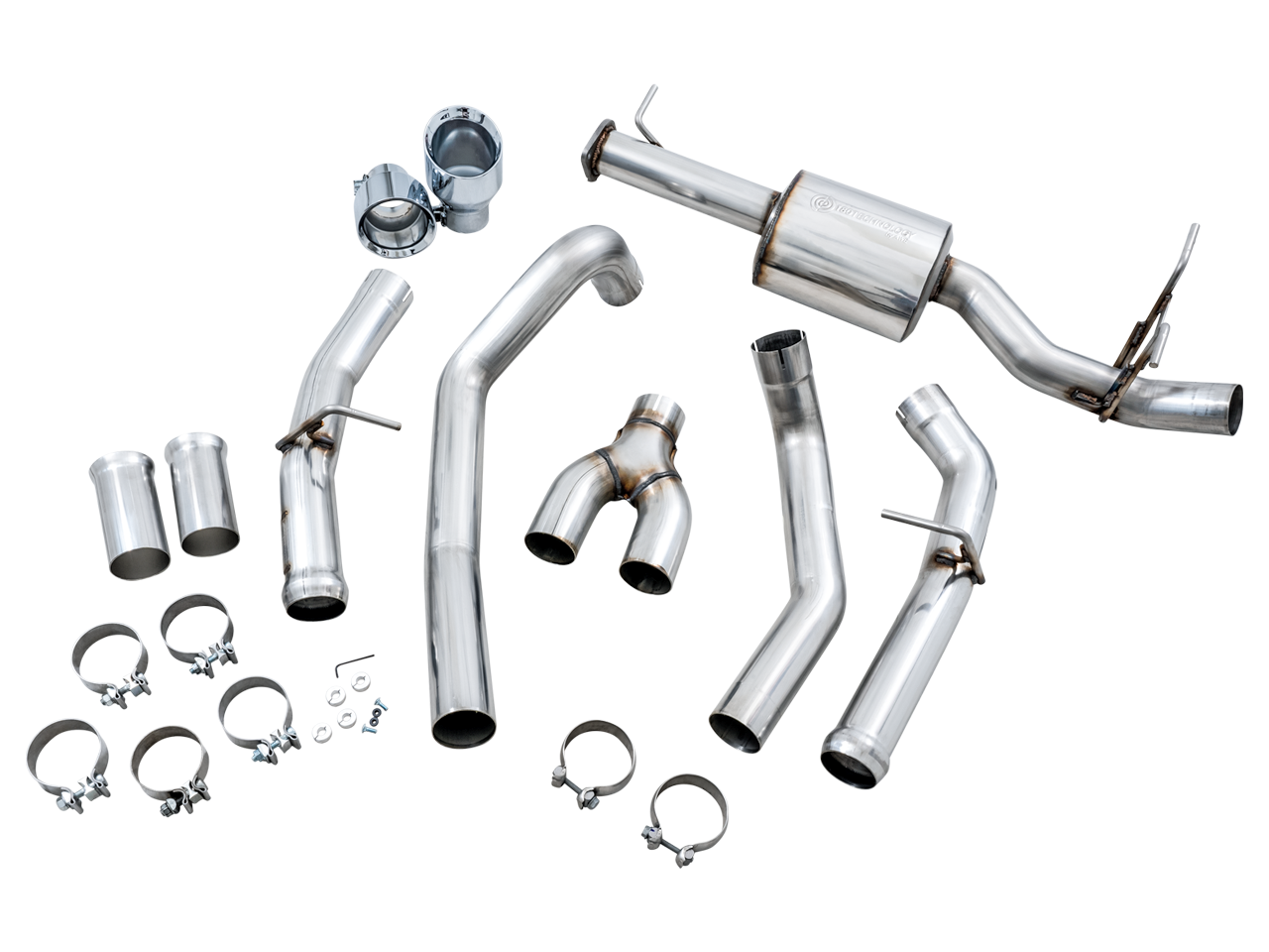 AWE 0FG Dual Rear Exit Catback Exhaust for 5th Gen RAM 1500 5.7L (with bumper cutouts) - Chrome Silver Tips (3015-32005)