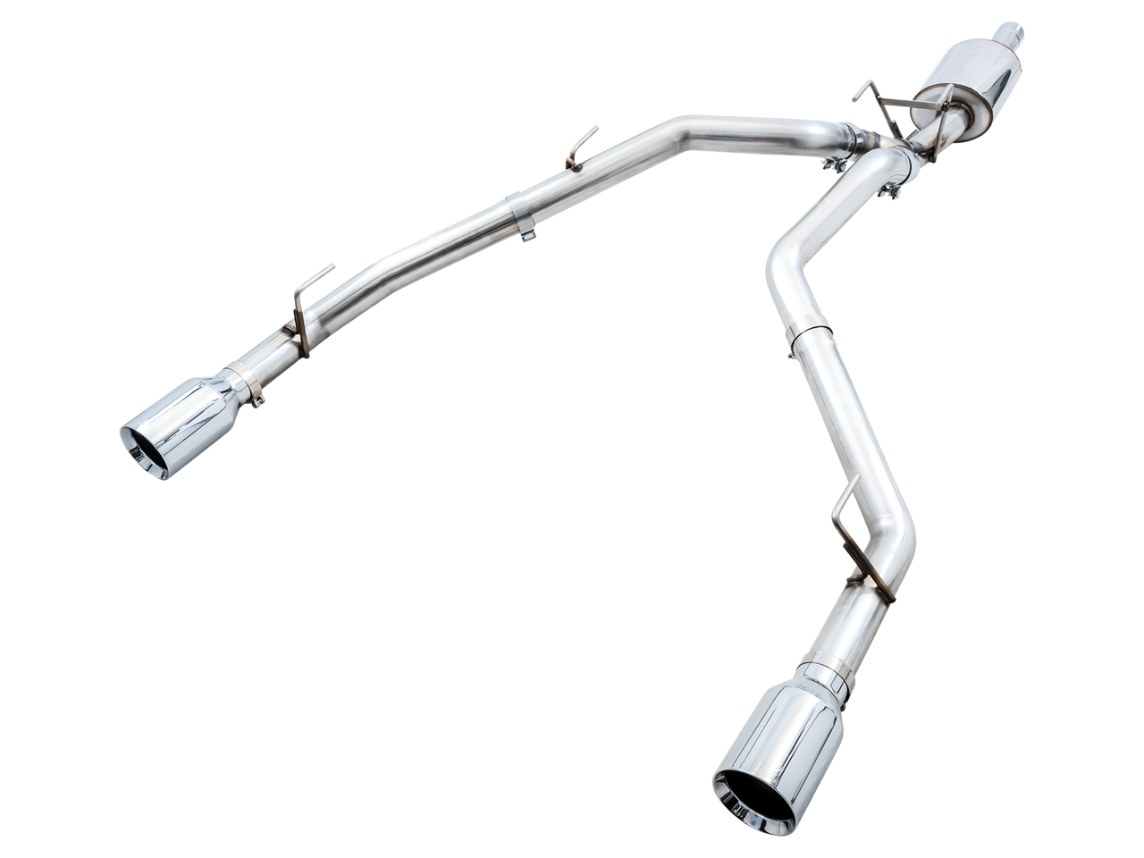 AWE 0FG Dual Rear Exit Catback Exhaust for 4th Gen RAM 1500 5.7L (without bumper cutouts) - Chrome Silver Tips (3015-32101)