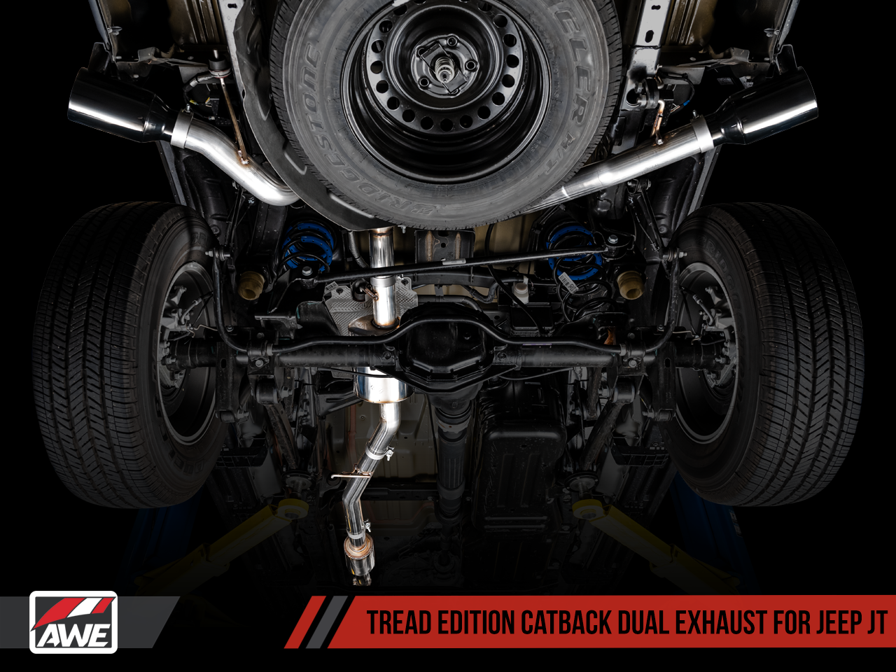 AWE Tread Edition Catback Dual Exhaust for Jeep JT 3.6L - Diamond Black Tips (3015-33101)