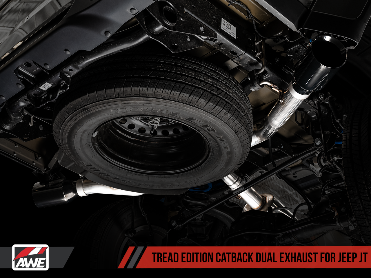 AWE Tread Edition Catback Dual Exhaust for Jeep JT 3.6L - Diamond Black Tips (3015-33101)