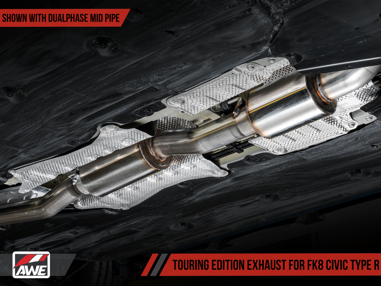 AWE Touring Edition Exhaust for FK8 Civic Type R (includes Front Pipe and DualPhase Mid Pipe) - Triple Diamond Black Tips (3015-43000)