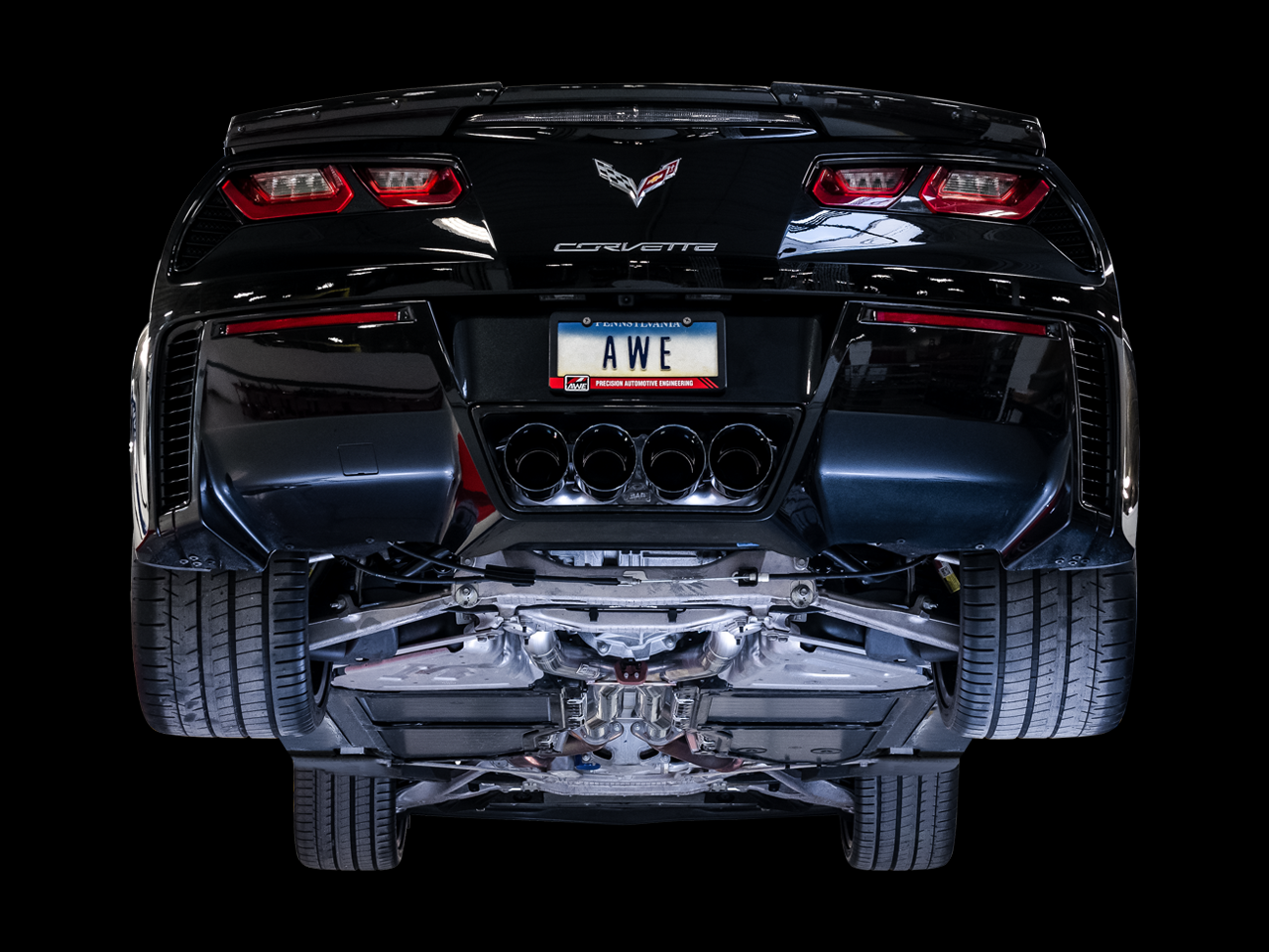 AWE Touring Edition Axleback Exhaust for C7 Corvette Stingray / Z51 / Grand Sport / Z06 / ZR1 -- Diamond Black Tips (includes AWE AFM valve simulators) (3015-43143)