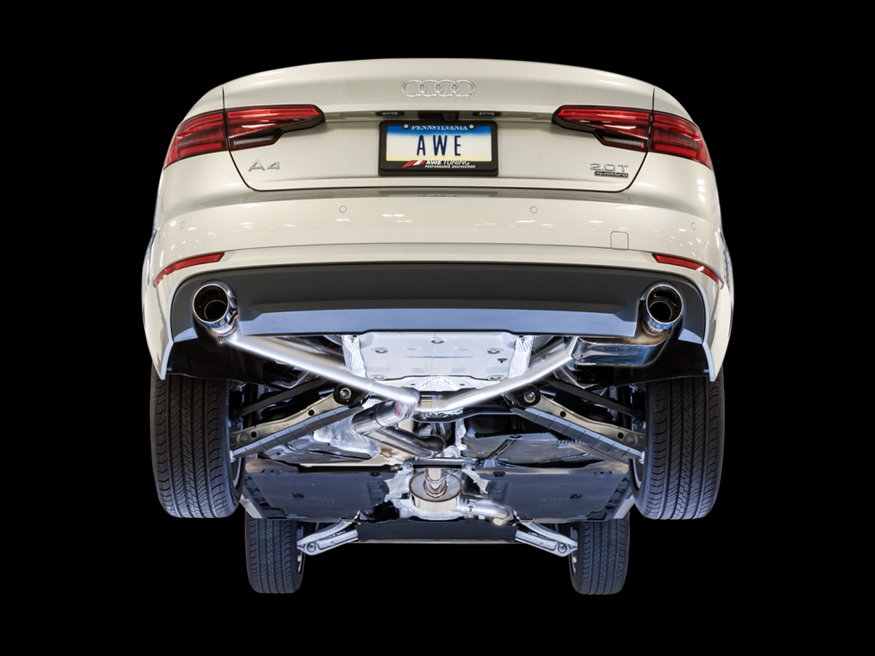 AWE SwitchPath™ Exhaust for B9 A4, Dual Outlet - Chrome Silver Tips (includes DP and SwitchPath Remote) (3025-32014)
